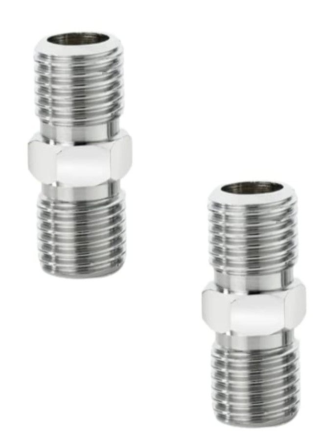 KINIK CP Brass Hex Nipple 3/8 Inch to 3/8 Inch Male Threaded | Chrome Finish Pipe Connector | Pack of 2 - Image 1